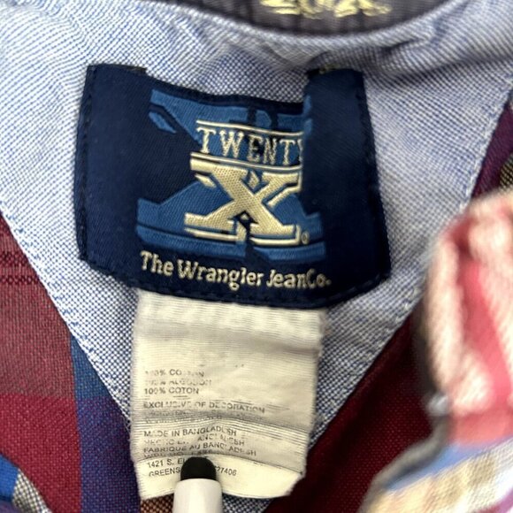 Wrangler 20X Button Down Shirt Men XL Red Blue Check Long Sleeve Western Burguny - Picture 2 of 7